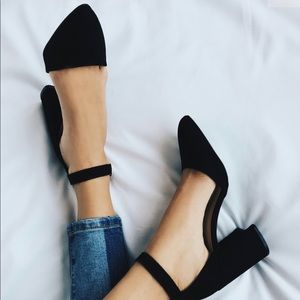 Ellarose Black Suede Ankle Strap Heels